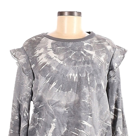 Marled Reunited Boho Tie Dye Ruffle Sleeve Gray Sweatshirt NWT L Pullover Lounge - Picture 3 of 9